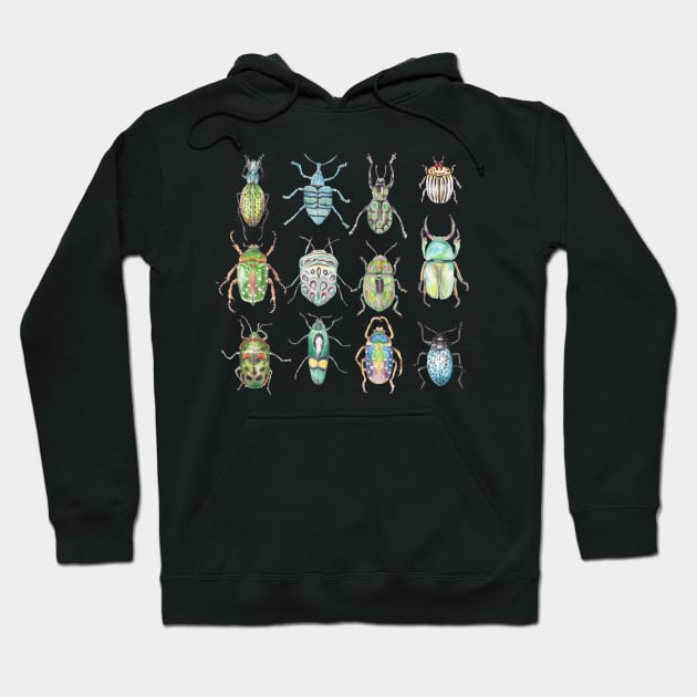 Beetles in Shades of Green Hoodie by wanderinglaur